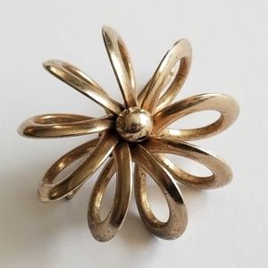 Vintage button stud pin gold tone open wire flower design